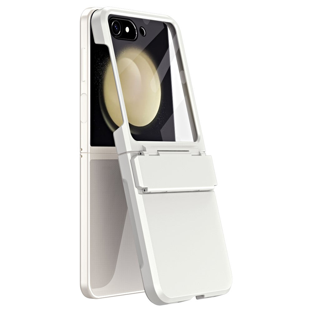 For Samsung Galaxy Z Flip7 FE 5G / Z Flip6 5G / Z Flip5 5G Case Hard PC Non-Slip Phone Cover with Tempered Glass Film - White
