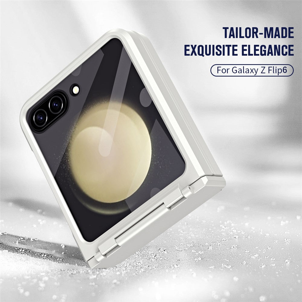 For Samsung Galaxy Z Flip7 FE 5G / Z Flip6 5G / Z Flip5 5G Case Hard PC Non-Slip Phone Cover with Tempered Glass Film - White