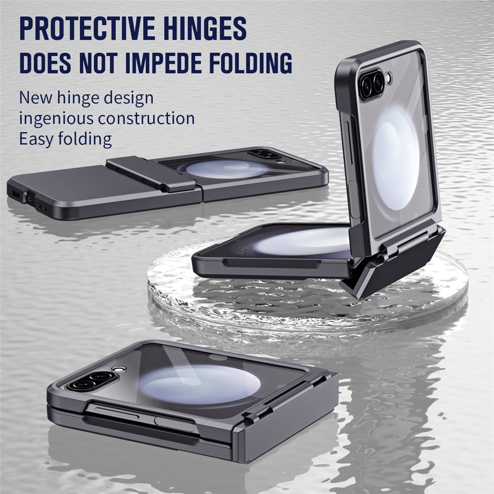 For Samsung Galaxy Z Flip7 FE 5G / Z Flip6 5G / Z Flip5 5G Case Hard PC Non-Slip Phone Cover with Tempered Glass Film - Black