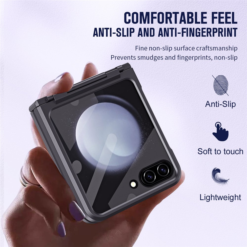 For Samsung Galaxy Z Flip7 FE 5G / Z Flip6 5G / Z Flip5 5G Case Hard PC Non-Slip Phone Cover with Tempered Glass Film - Black