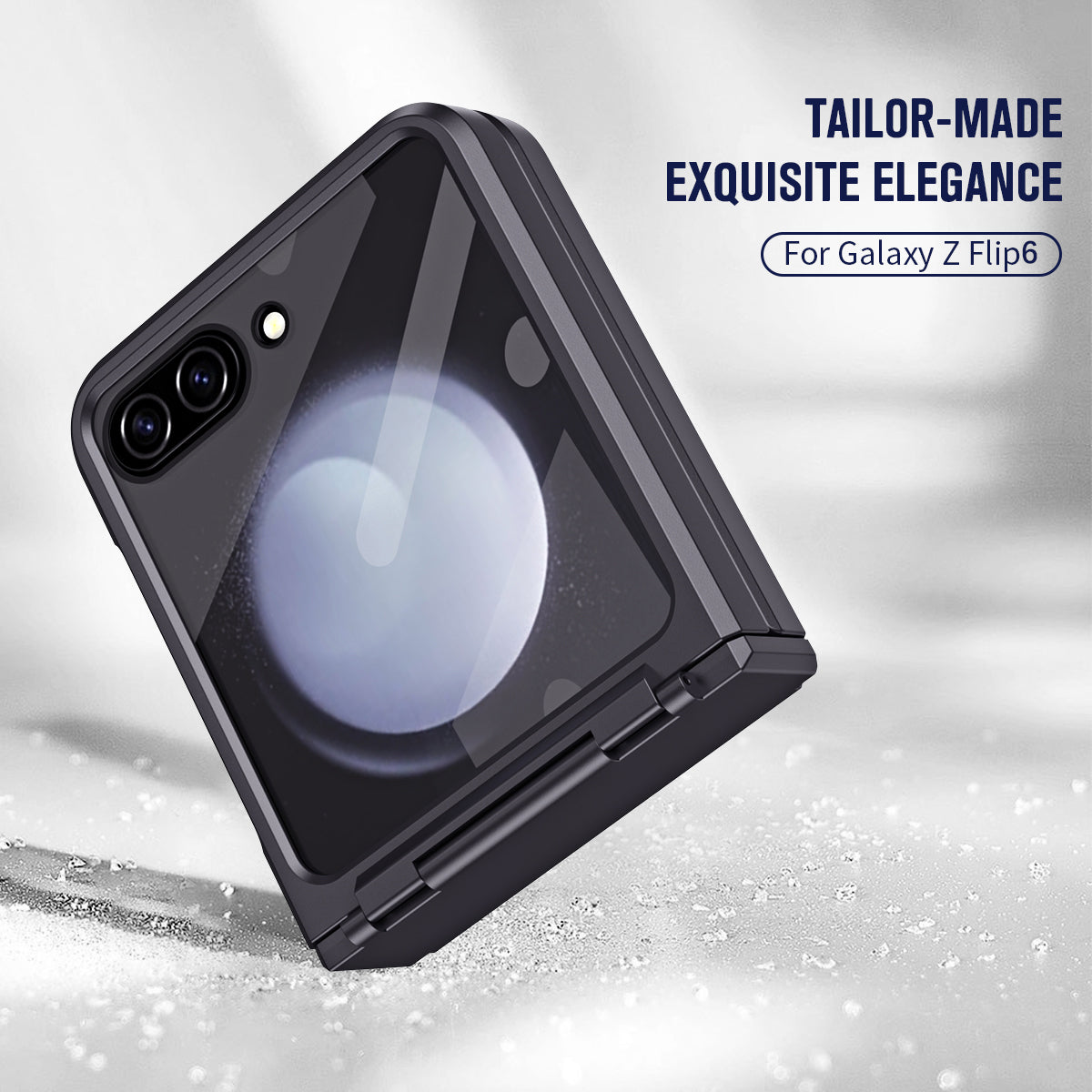 For Samsung Galaxy Z Flip6 5G Case Hard PC Non-Slip Phone Cover with Tempered Glass Film - Black