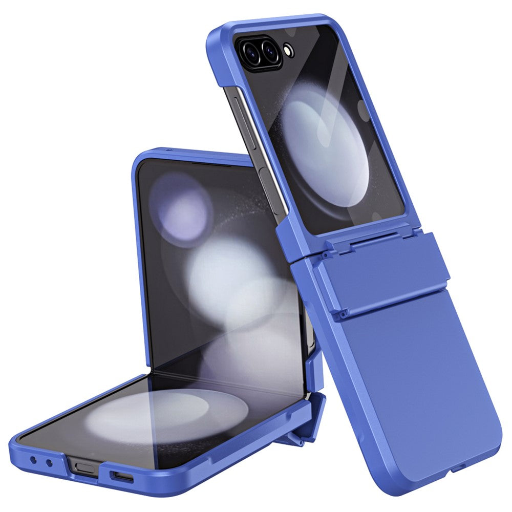 For Samsung Galaxy Z Flip7 FE 5G / Z Flip6 5G / Z Flip5 5G Case Hard PC Non-Slip Phone Cover with Tempered Glass Film - Sapphire