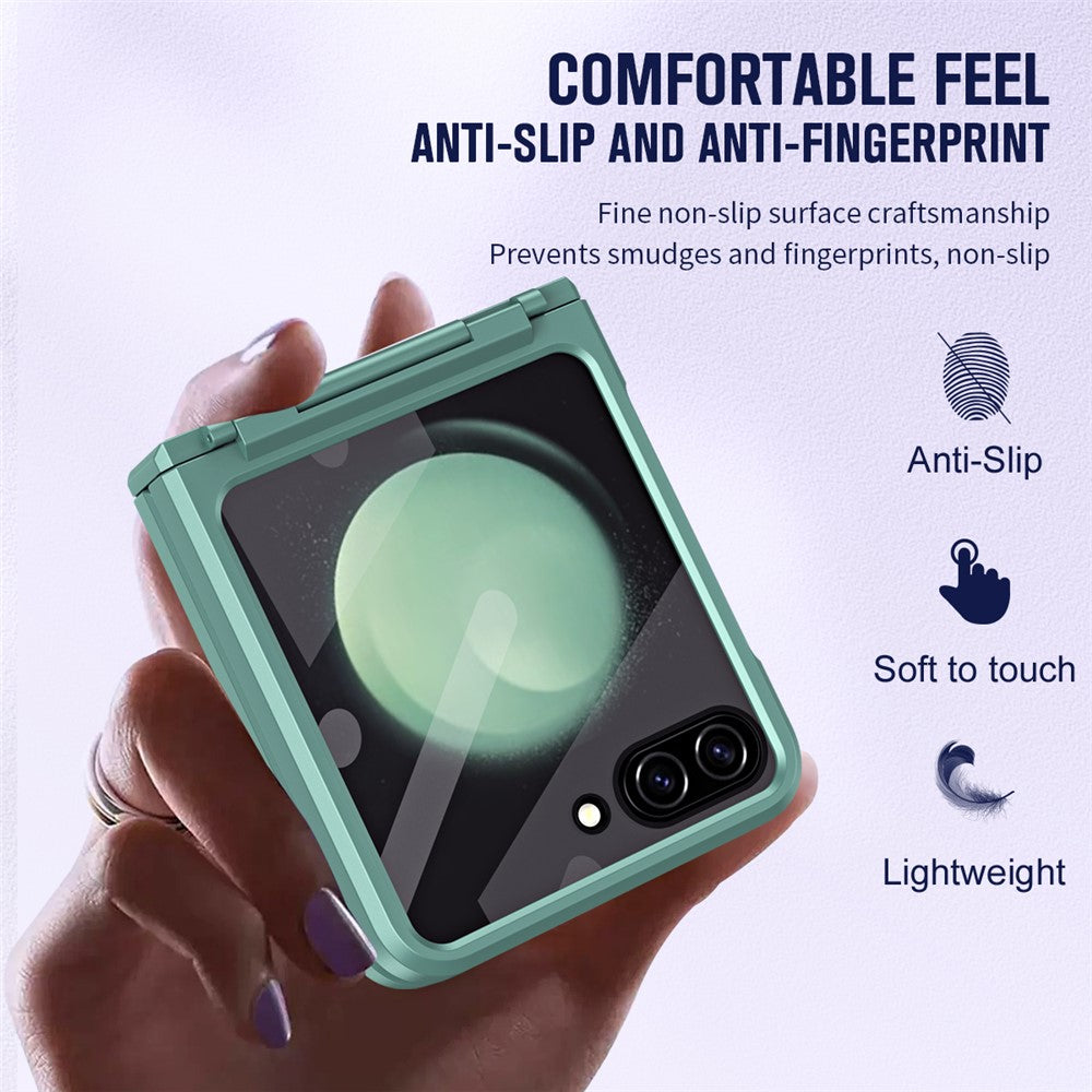 For Samsung Galaxy Z Flip7 FE 5G / Z Flip6 5G / Z Flip5 5G Case Hard PC Non-Slip Phone Cover with Tempered Glass Film - Green