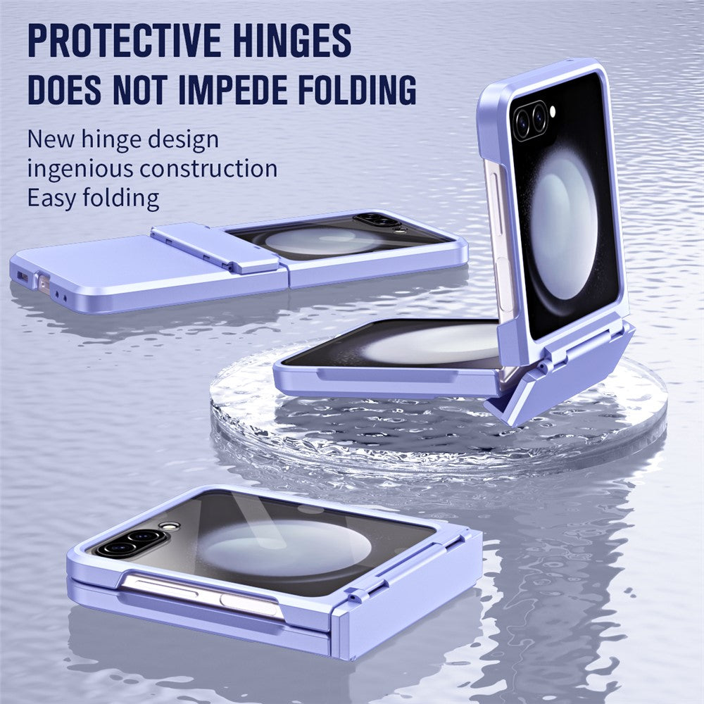 For Samsung Galaxy Z Flip7 FE 5G / Z Flip6 5G / Z Flip5 5G Case Hard PC Non-Slip Phone Cover with Tempered Glass Film - Purple