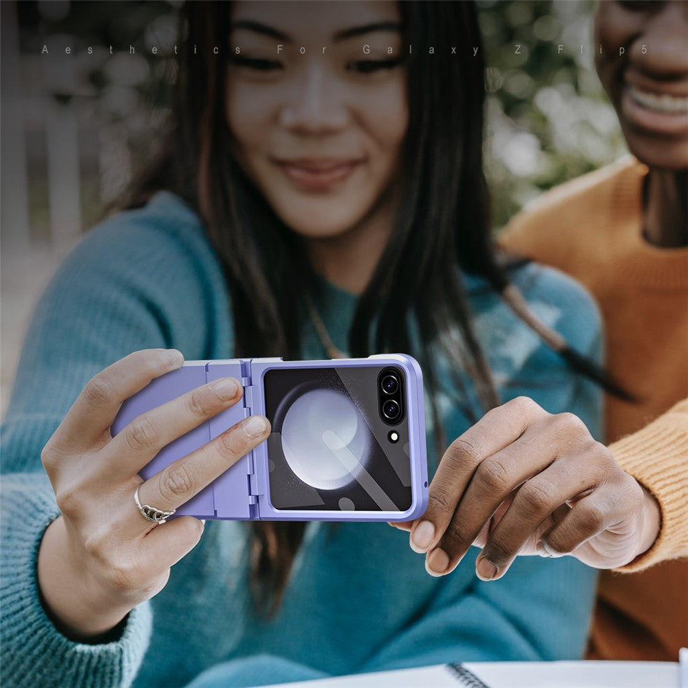 For Samsung Galaxy Z Flip7 FE 5G / Z Flip6 5G / Z Flip5 5G Case Hard PC Non-Slip Phone Cover with Tempered Glass Film - Purple