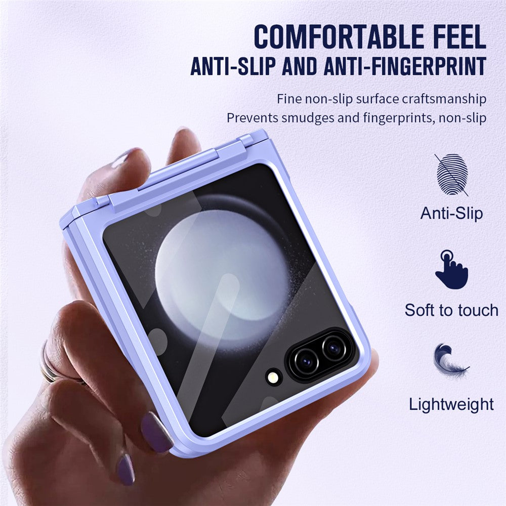 For Samsung Galaxy Z Flip7 FE 5G / Z Flip6 5G / Z Flip5 5G Case Hard PC Non-Slip Phone Cover with Tempered Glass Film - Purple