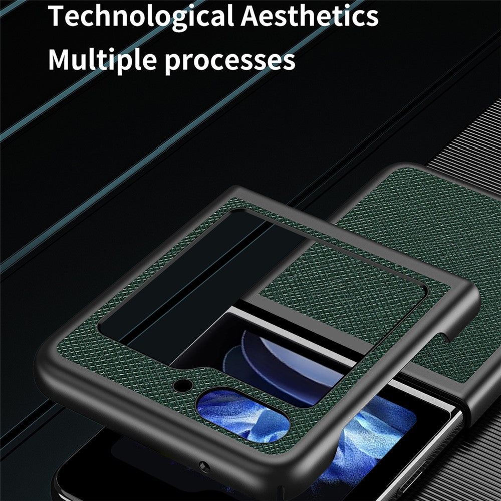 For Samsung Galaxy Z Flip7 FE 5G / Z Flip6 5G / Z Flip5 5G Case Shockproof Cross Texture PU Leather + PC Phone Cover - Green