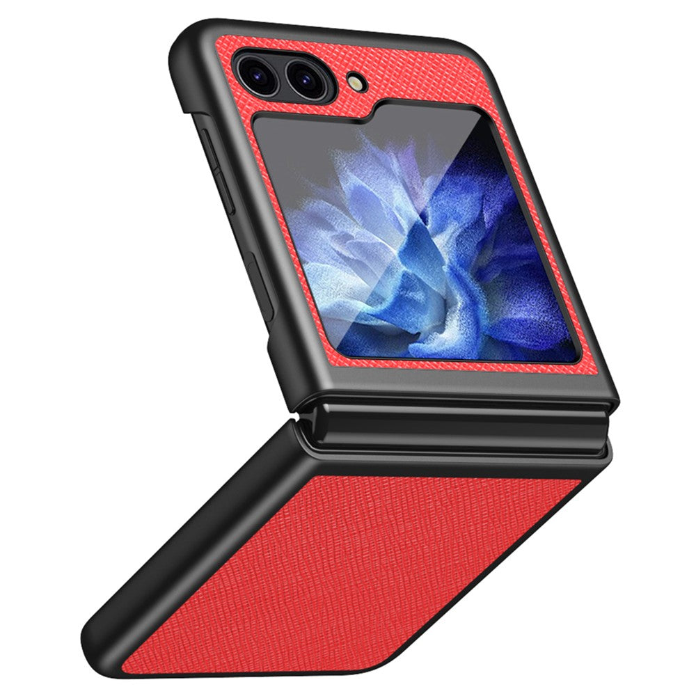 For Samsung Galaxy Z Flip7 FE 5G / Z Flip6 5G / Z Flip5 5G Case Shockproof Cross Texture PU Leather + PC Phone Cover - Red