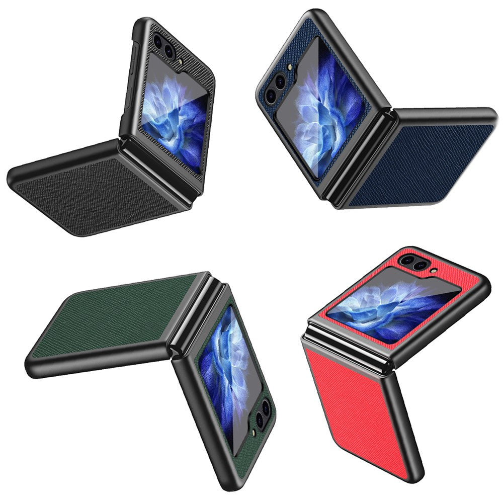 For Samsung Galaxy Z Flip7 FE 5G / Z Flip6 5G / Z Flip5 5G Case Shockproof Cross Texture PU Leather + PC Phone Cover - Black