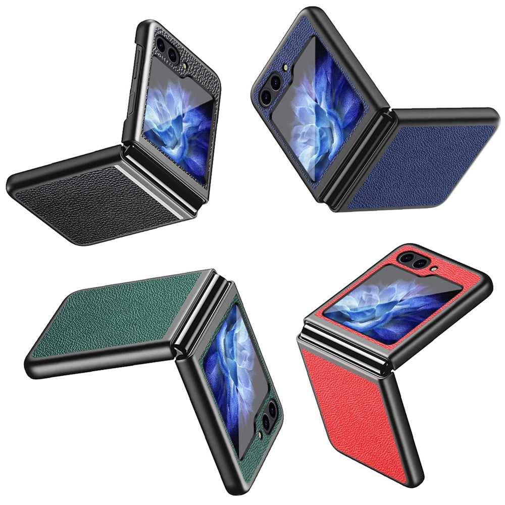 For Samsung Galaxy Z Flip7 FE 5G / Z Flip6 5G / Z Flip5 5G Case PU Leather+Hard PC Anti-Drop Phone Cover - Black