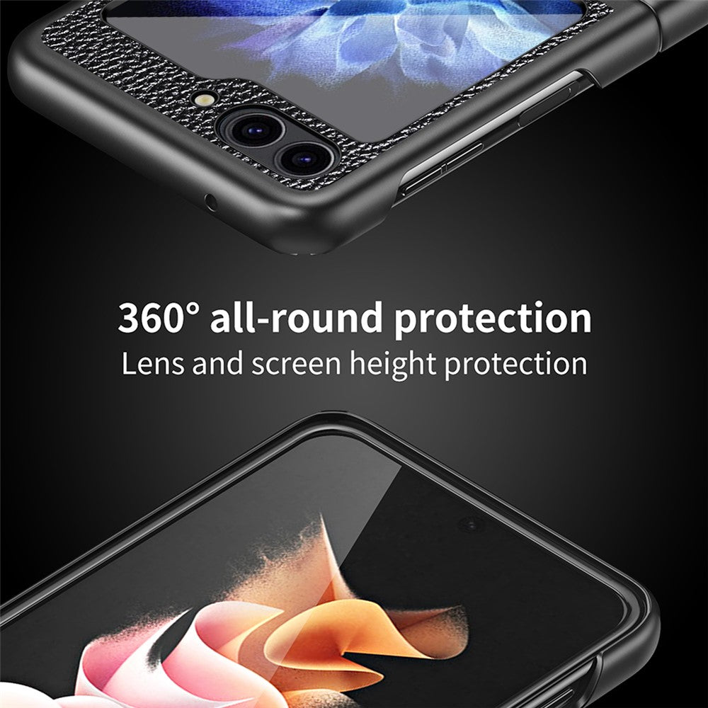 For Samsung Galaxy Z Flip7 FE 5G / Z Flip6 5G / Z Flip5 5G Case PU Leather+Hard PC Anti-Drop Phone Cover - Blue