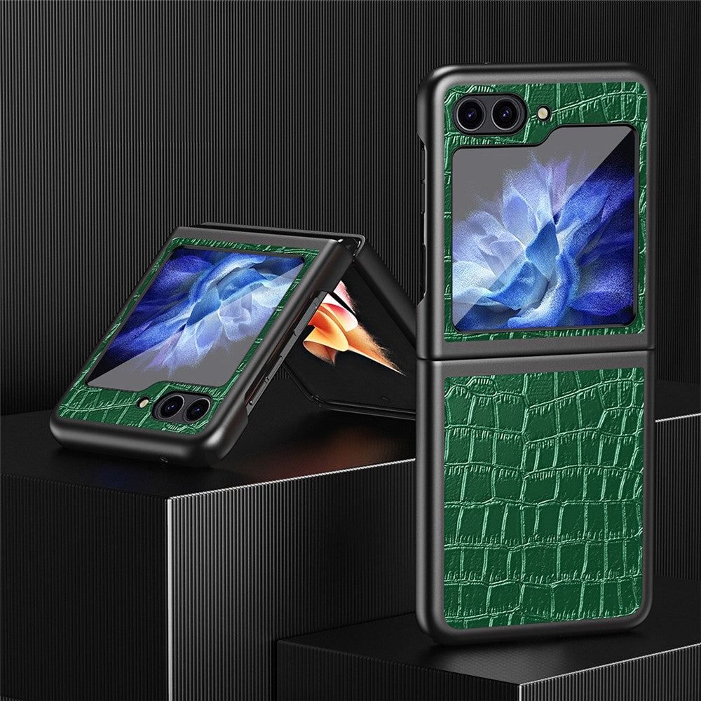 For Samsung Galaxy Z Flip7 FE 5G / Z Flip6 5G / Z Flip5 5G Case Crocodile Texture PU Leather Back Cover - Green