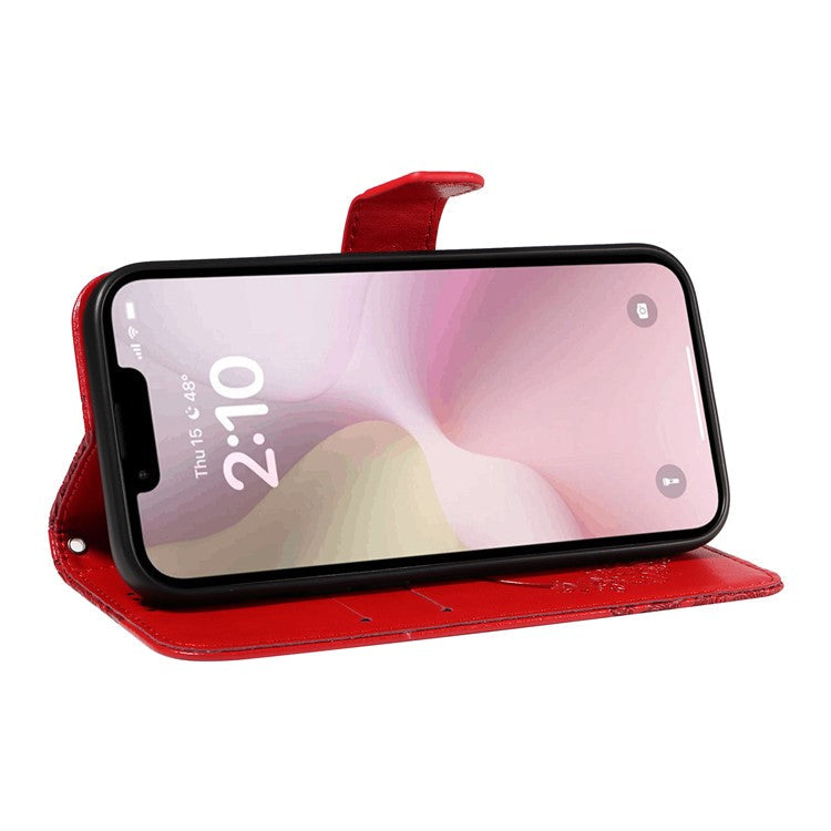For iPhone 16e Case with Hand Strap Butterfly PU Leather Wallet Phone Cover - Red