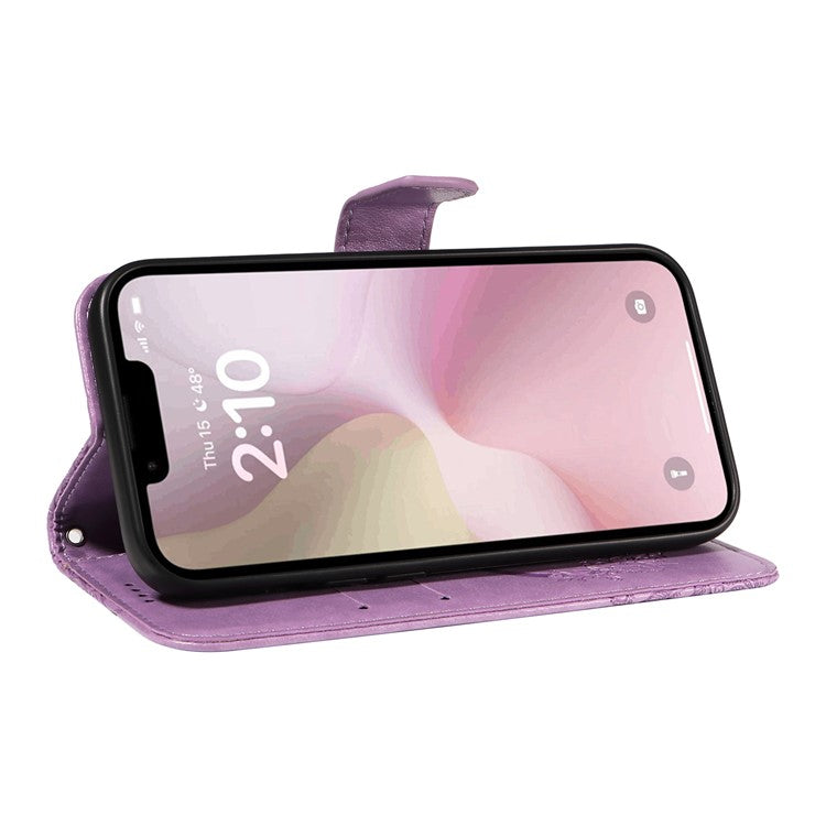 For iPhone 16e Case with Hand Strap Butterfly PU Leather Wallet Phone Cover - Light Purple
