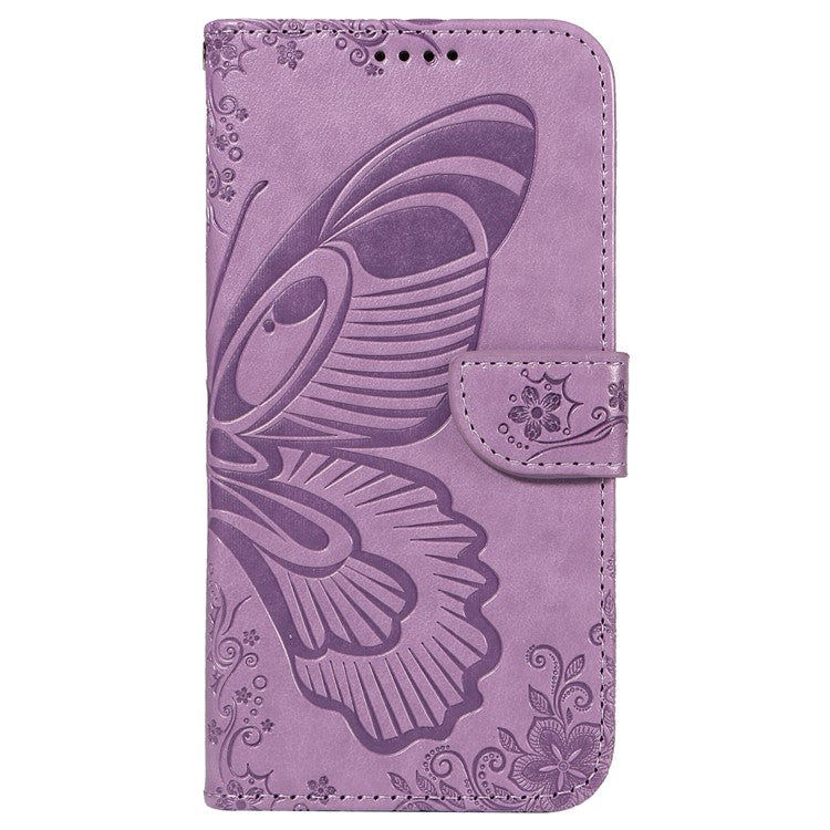 For iPhone 16e Case with Hand Strap Butterfly PU Leather Wallet Phone Cover - Light Purple