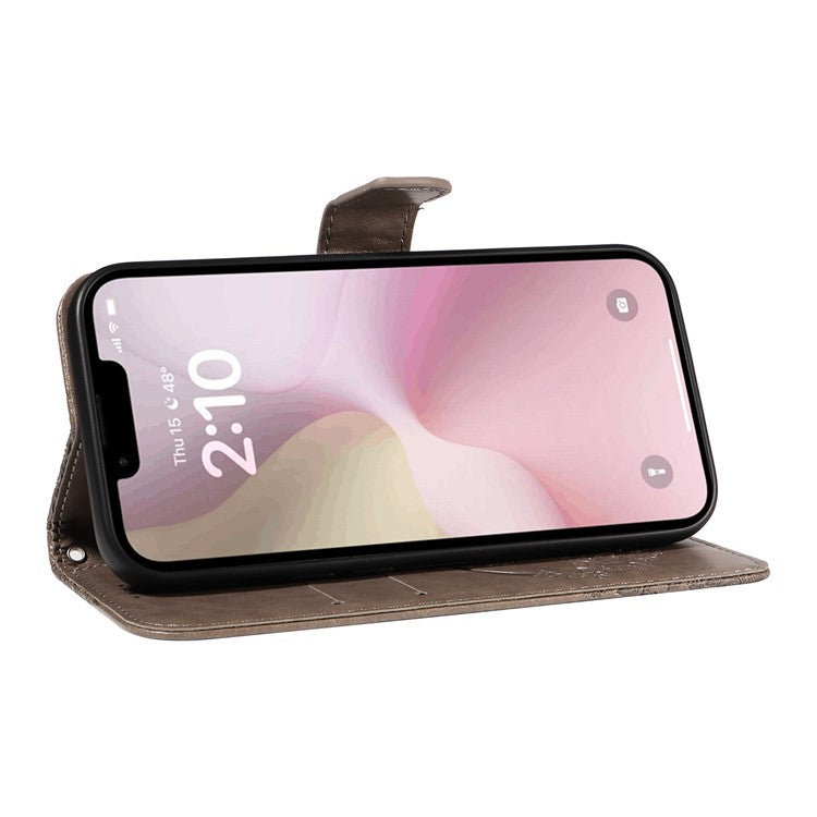 For iPhone 16e Case with Hand Strap Butterfly PU Leather Wallet Phone Cover - Grey