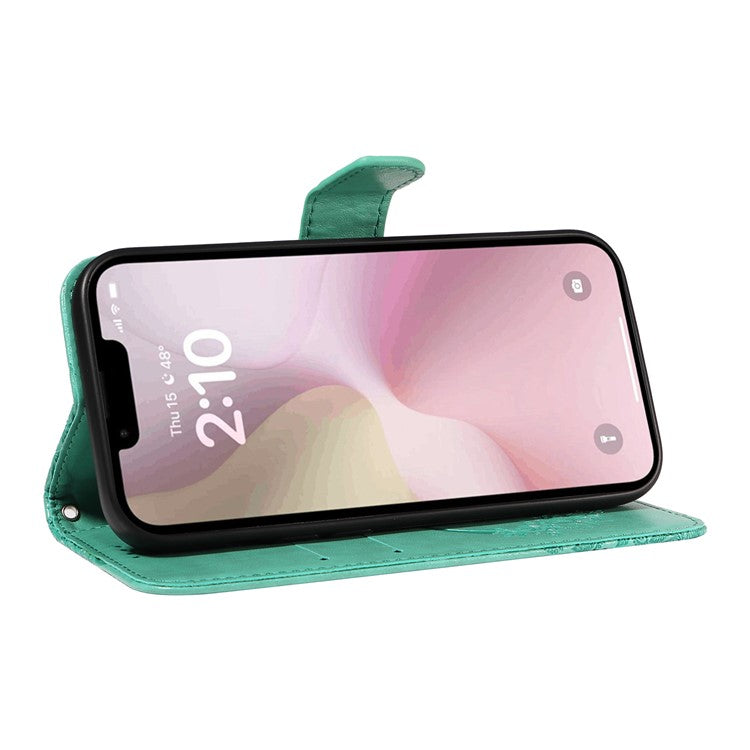 For iPhone 16e Case with Hand Strap Butterfly PU Leather Wallet Phone Cover - Green