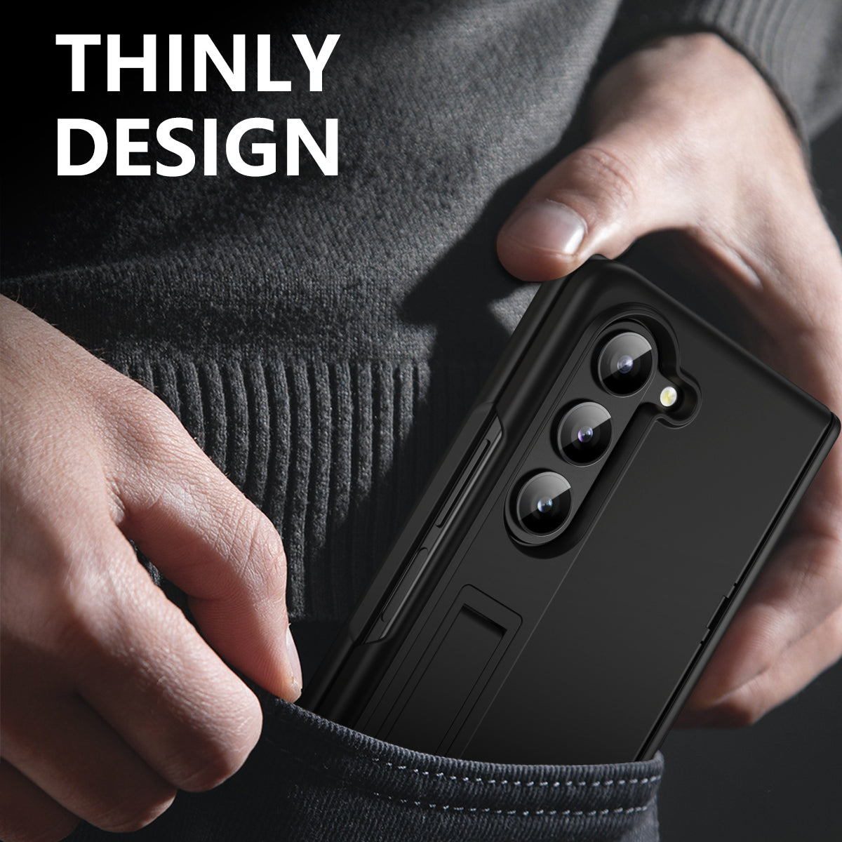 For Samsung Galaxy Z Fold6 5G Case Hard PC Anti-Drop Phone Cover with Kickstand - Black