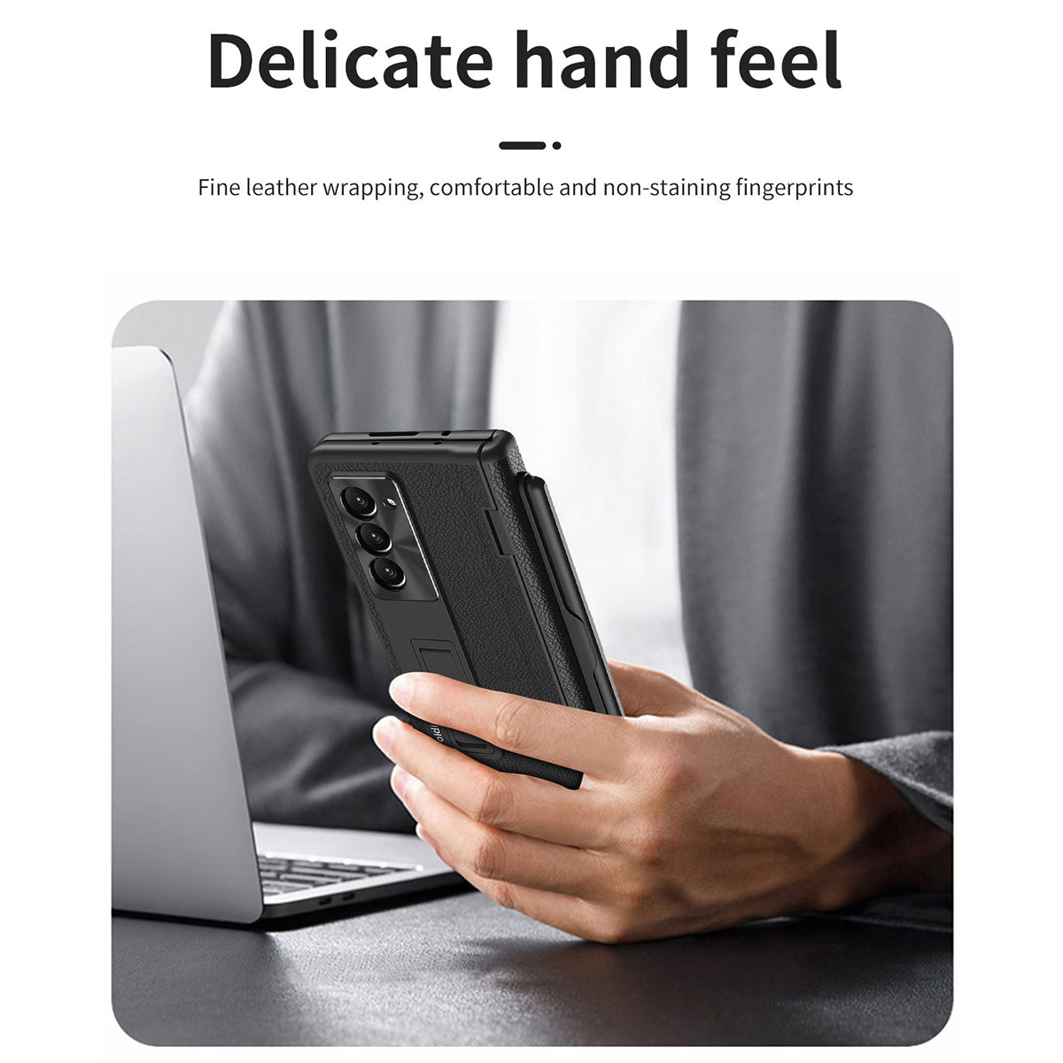 For Samsung Galaxy Z Fold6 5G Kickstand Case Leather+PC Phone Cover with Stylus and Tempered Glass Film - Black