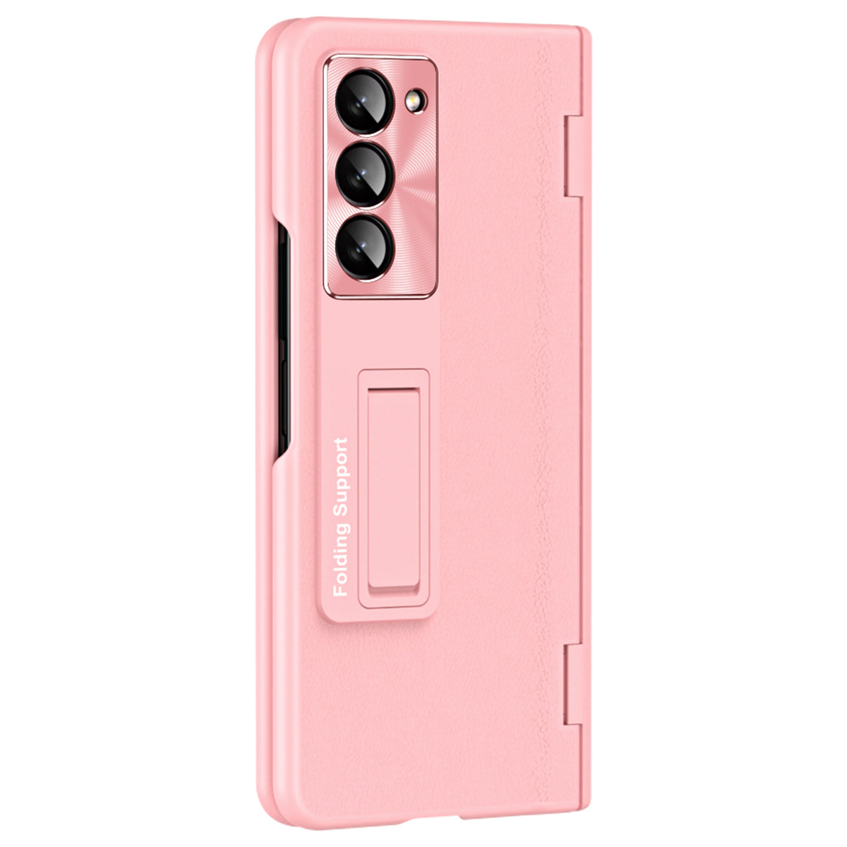 For Samsung Galaxy Z Fold6 5G Kickstand Cover PU Leather+PC Phone Case with Front Screen Film - Pink