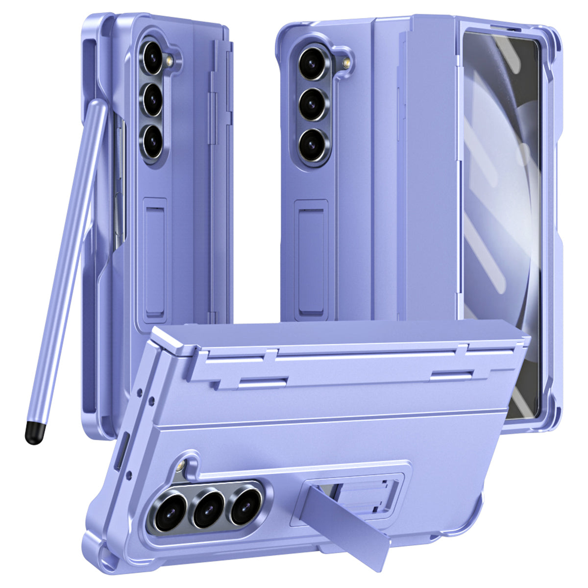 For Samsung Galaxy Z Fold6 5G Case Kickstand Hard PC Phone Cover with Stylus - Purple