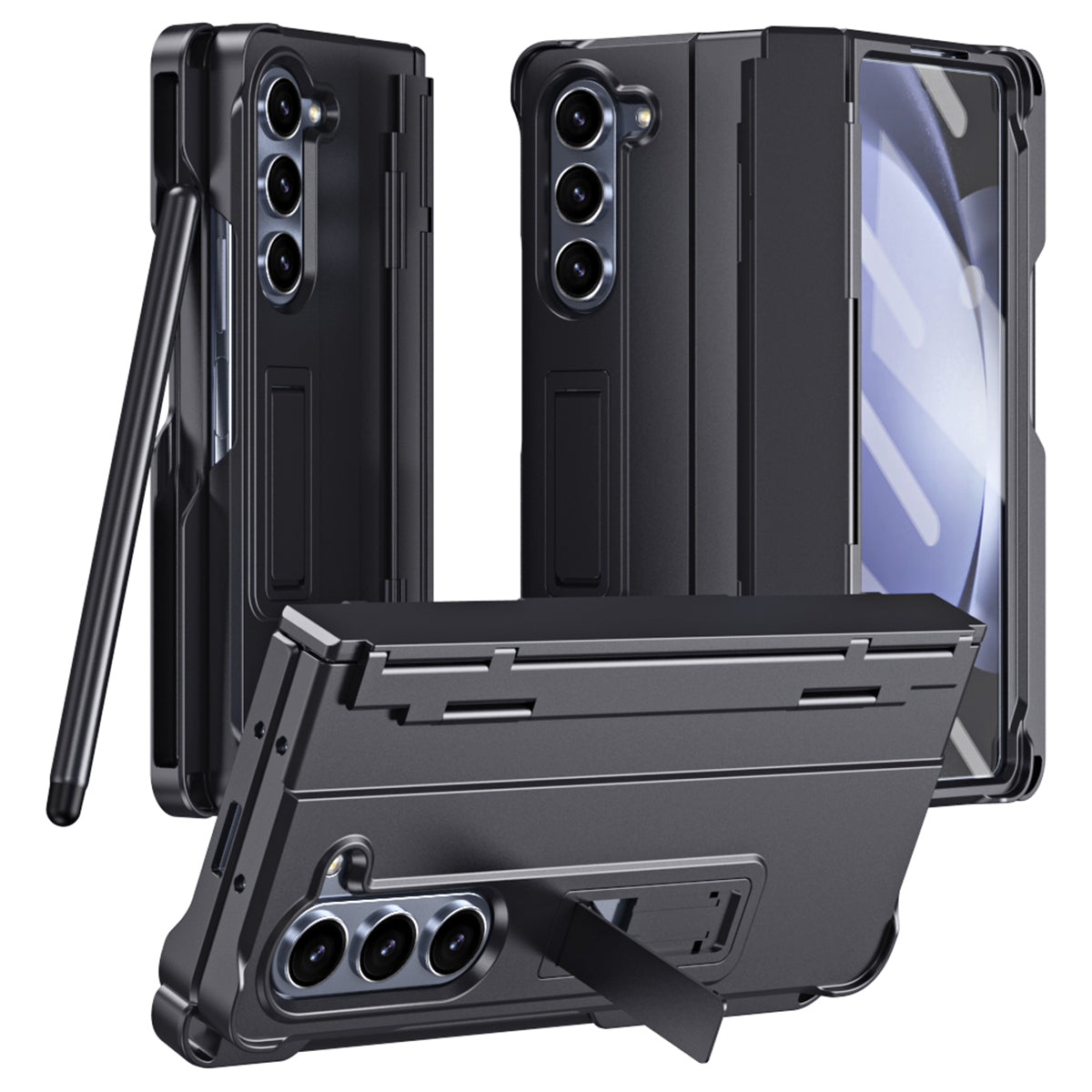 For Samsung Galaxy Z Fold6 5G Case Kickstand Hard PC Phone Cover with Stylus - Black