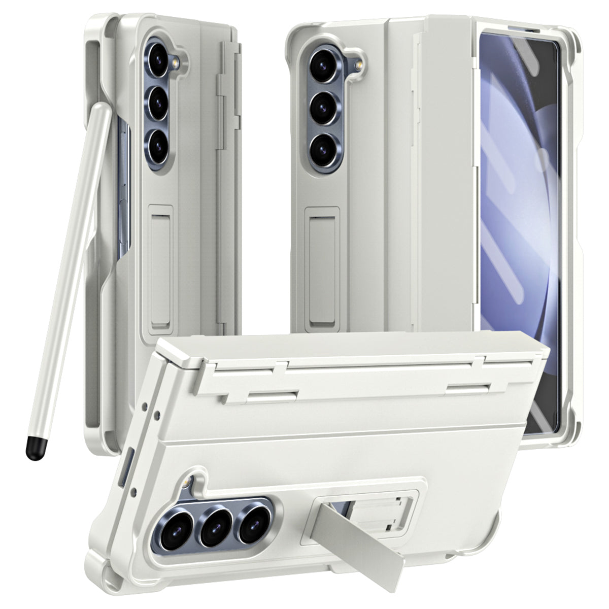 For Samsung Galaxy Z Fold6 5G Case Kickstand Hard PC Phone Cover with Stylus - White