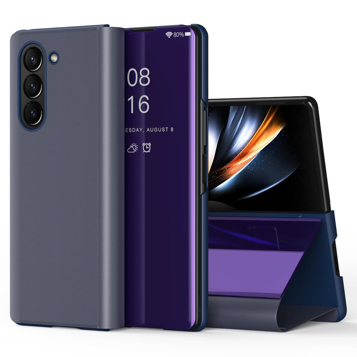 For Samsung Galaxy Z Fold6 5G Case View Window PU Leather+PC Electroplating Phone Cover - Purple