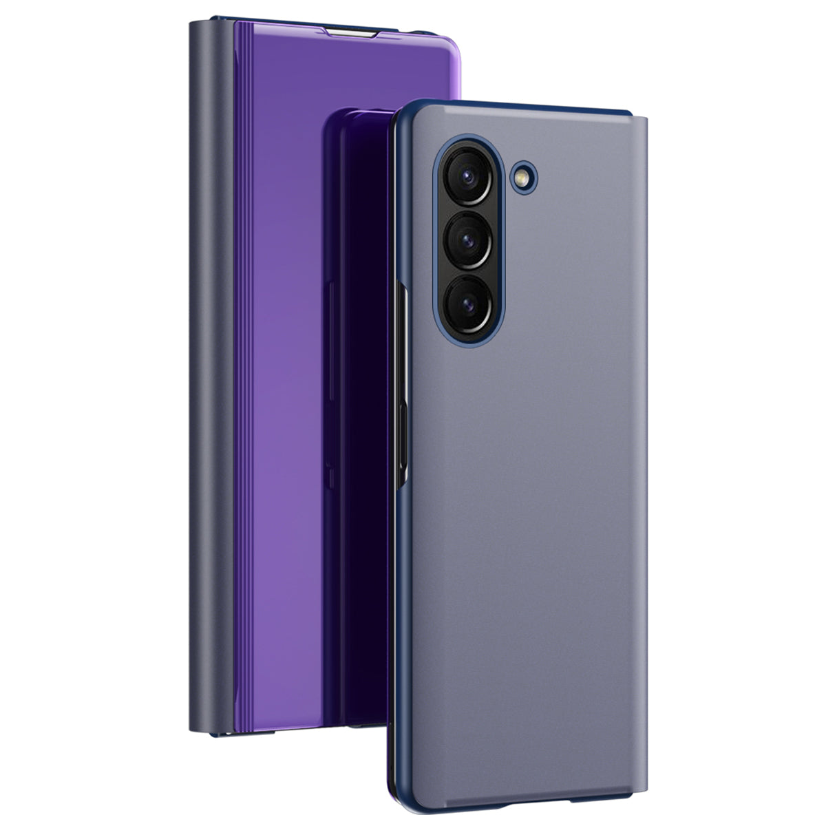 For Samsung Galaxy Z Fold6 5G Case View Window PU Leather+PC Electroplating Phone Cover - Purple