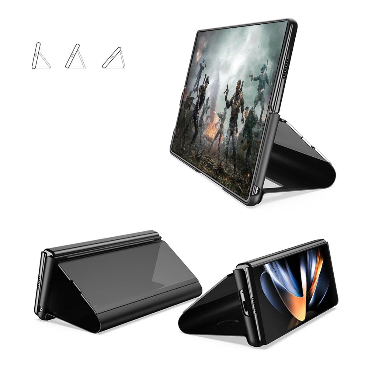 For Samsung Galaxy Z Fold6 5G Case View Window PU Leather+PC Electroplating Phone Cover - Gold