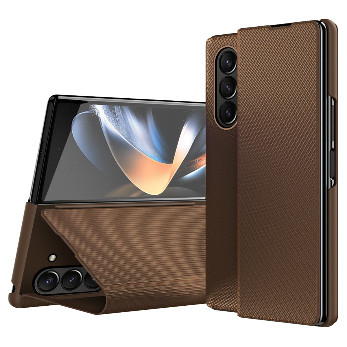 For Samsung Galaxy Z Fold6 5G Case Kevlar Texture Leather+PC Stand Phone Cover - Brown
