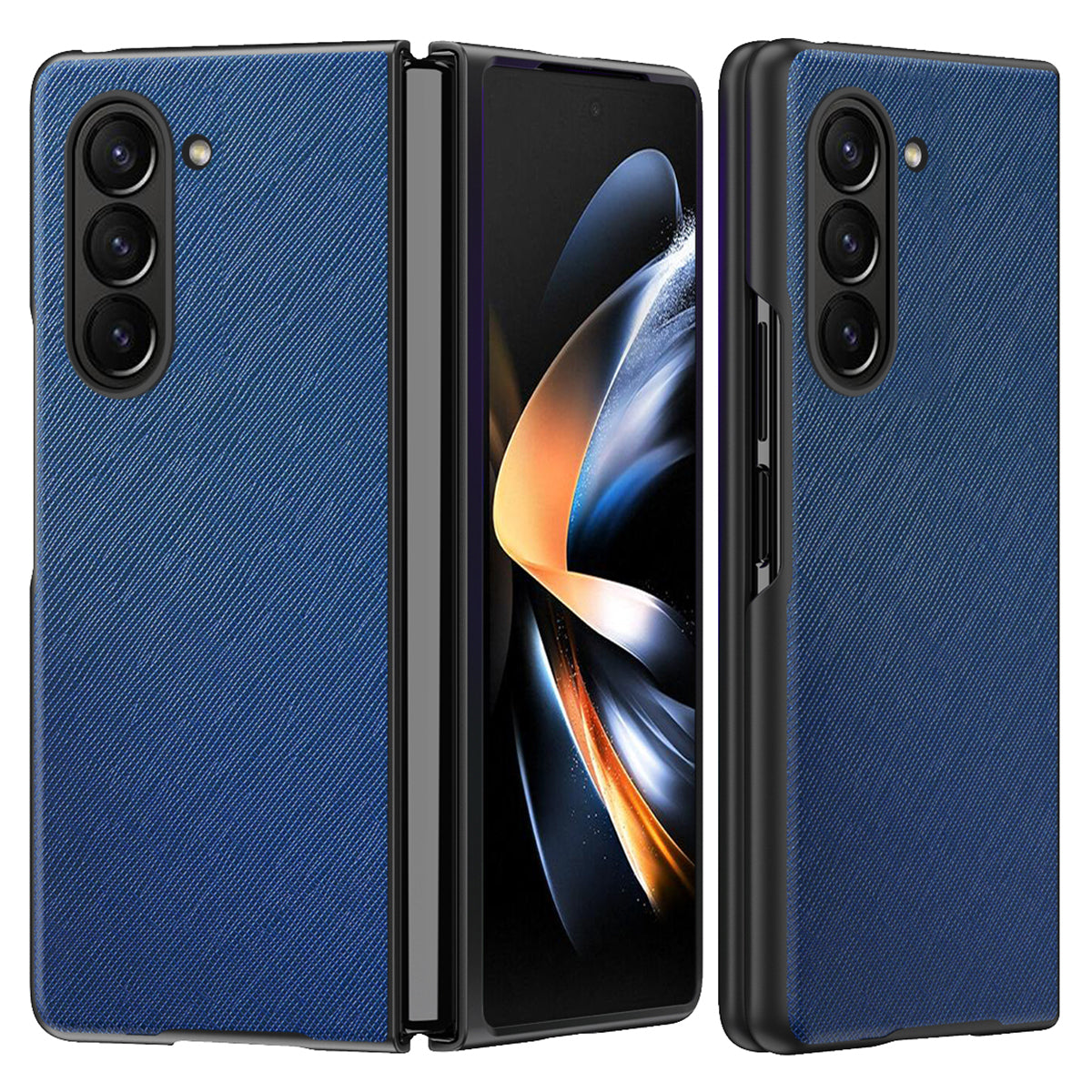 For Samsung Galaxy Z Fold6 5G Case Anti-Scratch PU Leather + PC Phone Cover Cross Texture - Blue