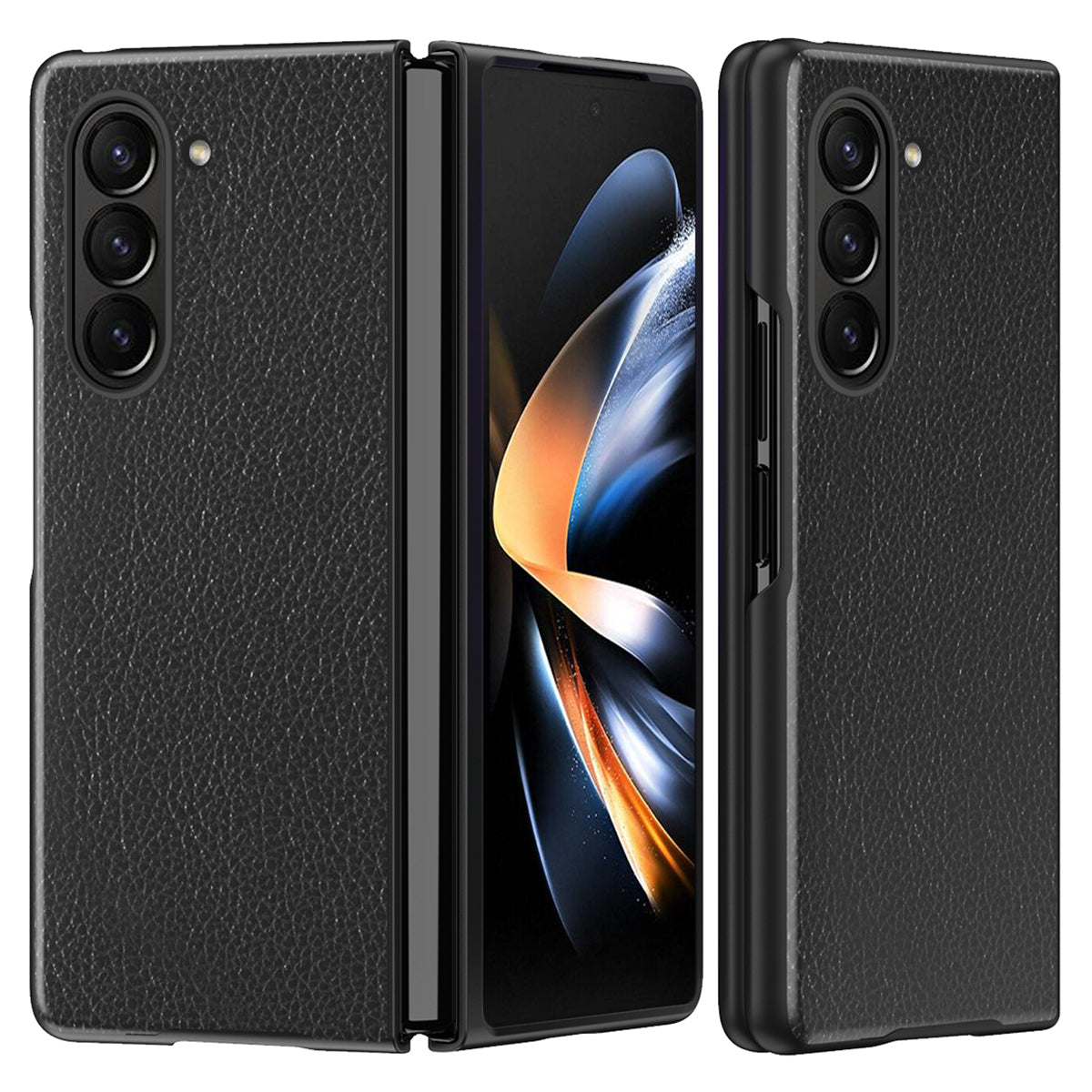 For Samsung Galaxy Z Fold6 5G Case Litchi Texture PU Leather Coated PC Phone Cover - Black