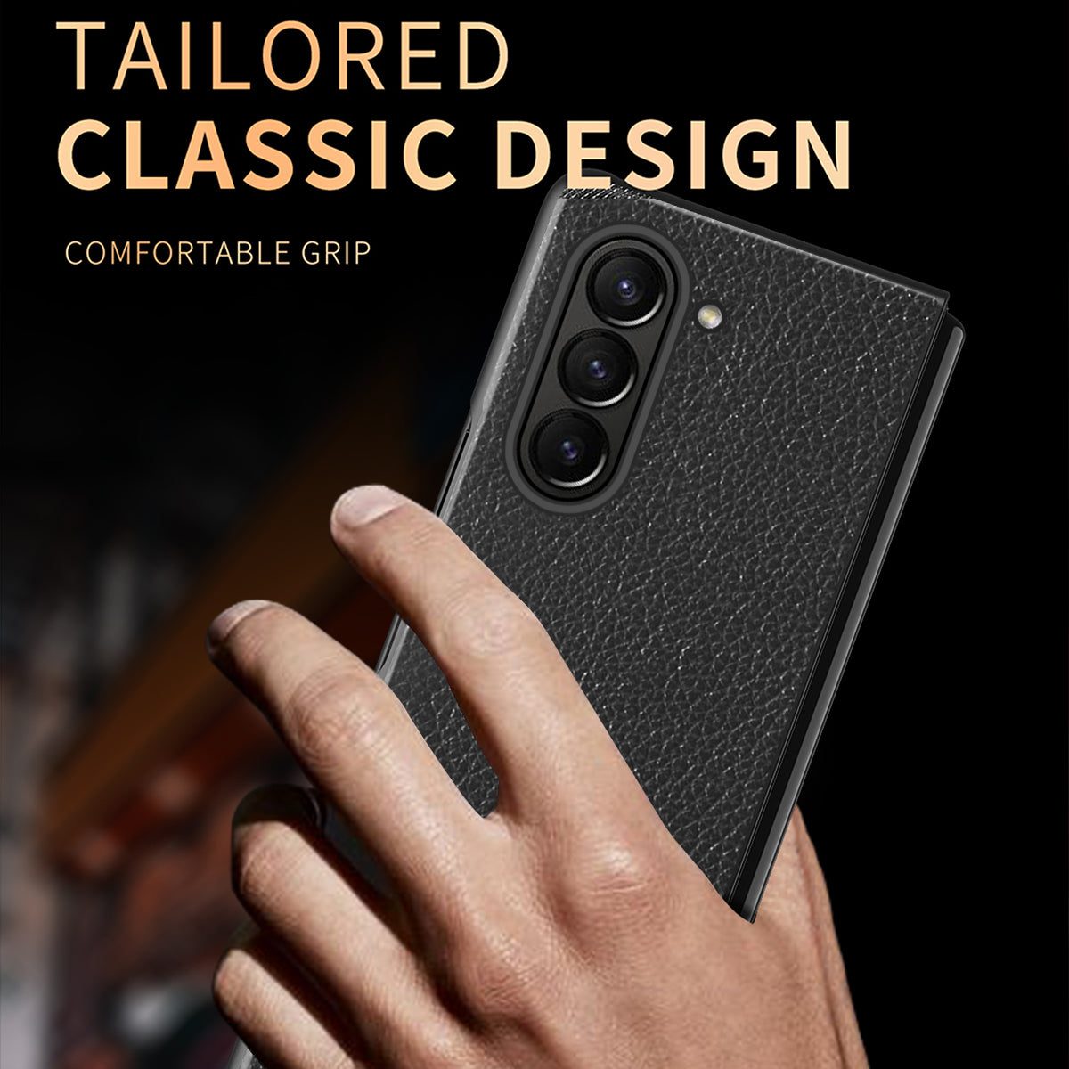 For Samsung Galaxy Z Fold6 5G Case Litchi Texture PU Leather Coated PC Phone Cover - Black
