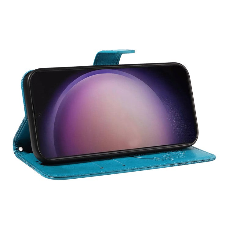 For Samsung Galaxy S24 Ultra Case Butterfly Imprinted Leather Wallet Phone Cover - Blue