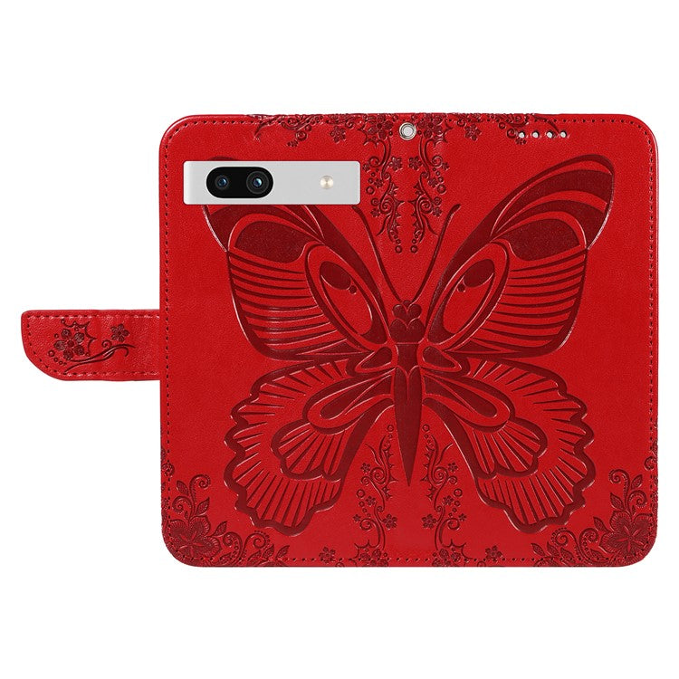For Google Pixel 7a Case Swallowtail Butterfly Wallet PU Leather Phone Cover - Red