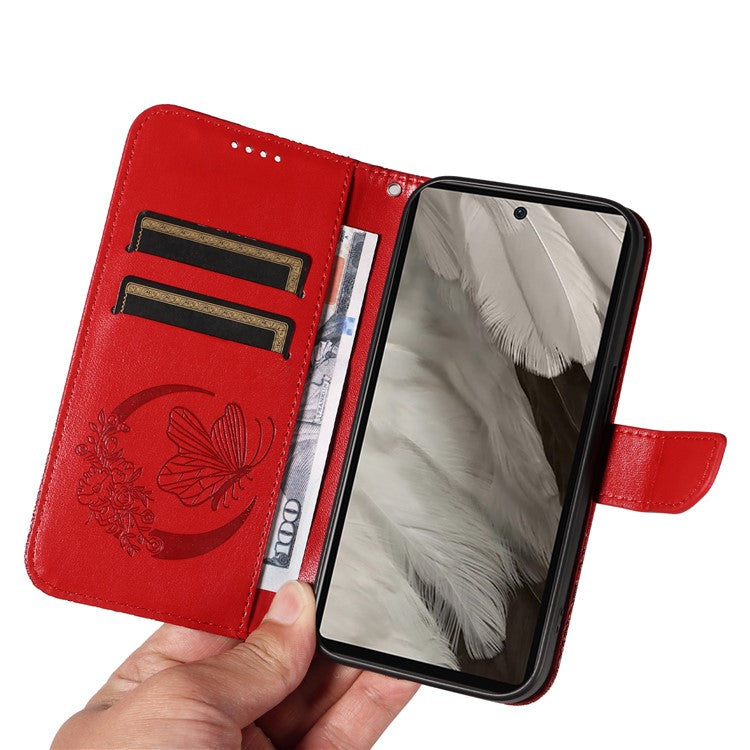 For Google Pixel 7a Case Swallowtail Butterfly Wallet PU Leather Phone Cover - Red