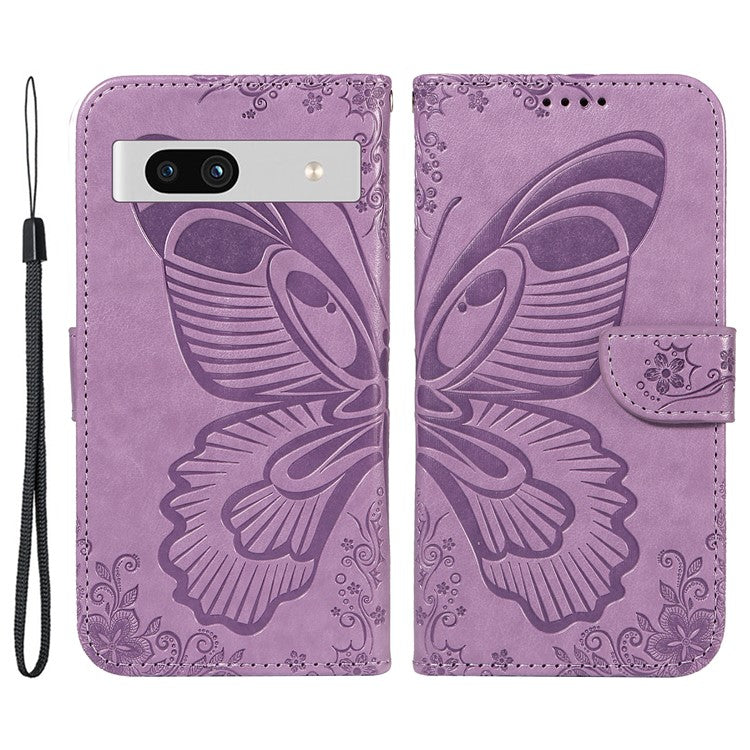 For Google Pixel 7a Case Swallowtail Butterfly Wallet PU Leather Phone Cover - Light Purple