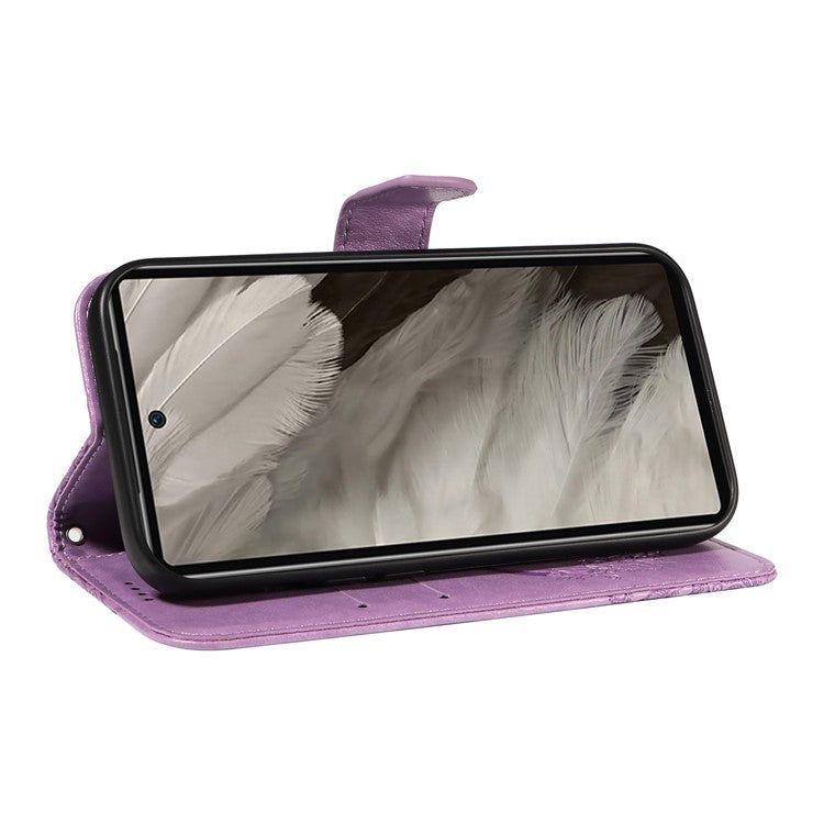 For Google Pixel 7a Case Swallowtail Butterfly Wallet PU Leather Phone Cover - Light Purple