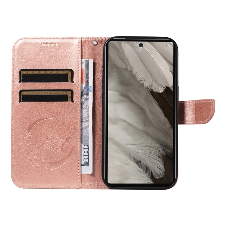 For Google Pixel 7a Case Swallowtail Butterfly Wallet PU Leather Phone Cover - Rose Gold