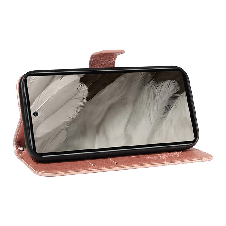 For Google Pixel 7a Case Swallowtail Butterfly Wallet PU Leather Phone Cover - Rose Gold