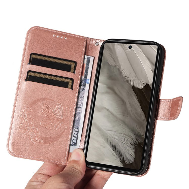 For Google Pixel 7a Case Swallowtail Butterfly Wallet PU Leather Phone Cover - Rose Gold