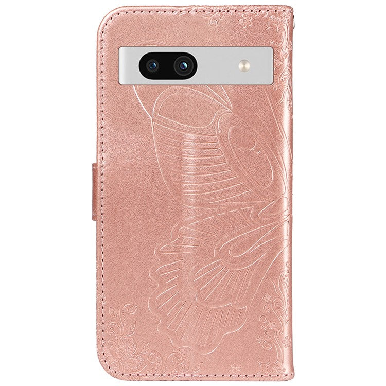 For Google Pixel 7a Case Swallowtail Butterfly Wallet PU Leather Phone Cover - Rose Gold