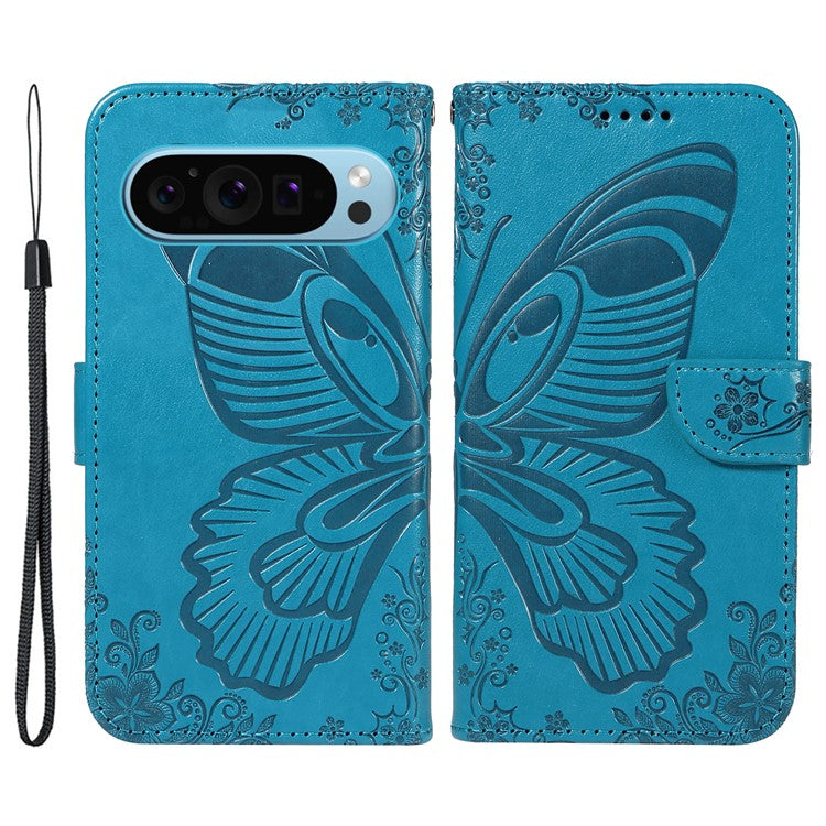 For Google Pixel 9 / 9 Pro Case Pattern Imprint Scratch Resistant Leather Wallet Phone Cover - Blue