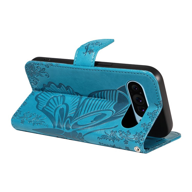 For Google Pixel 9 / 9 Pro Case Pattern Imprint Scratch Resistant Leather Wallet Phone Cover - Blue