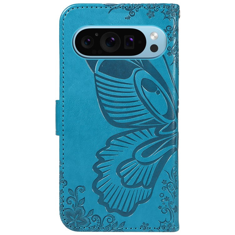For Google Pixel 9 / 9 Pro Case Pattern Imprint Scratch Resistant Leather Wallet Phone Cover - Blue