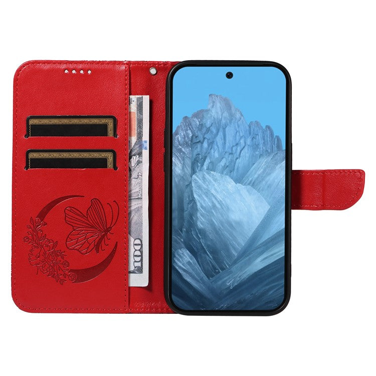 For Google Pixel 9 / 9 Pro Case Pattern Imprint Scratch Resistant Leather Wallet Phone Cover - Red