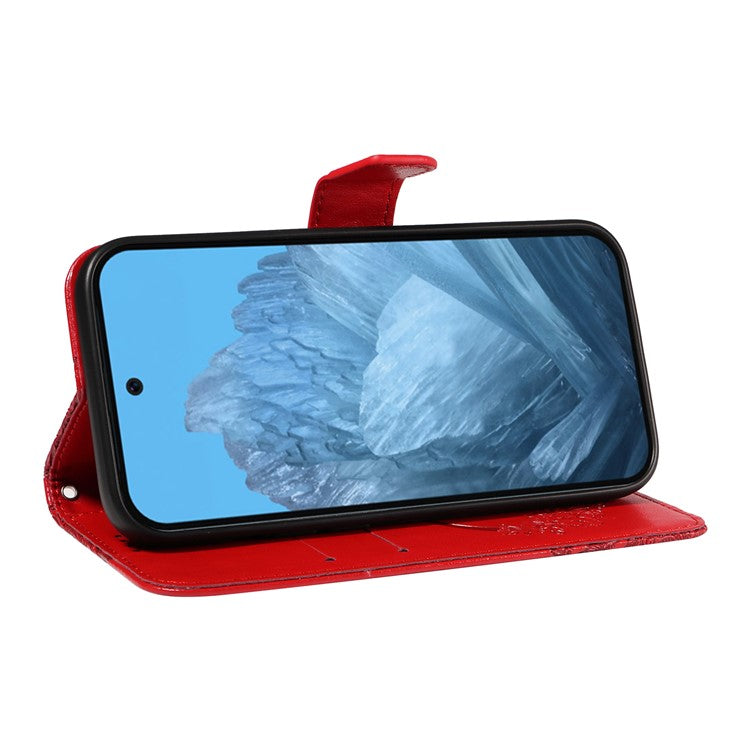 For Google Pixel 9 / 9 Pro Case Pattern Imprint Scratch Resistant Leather Wallet Phone Cover - Red