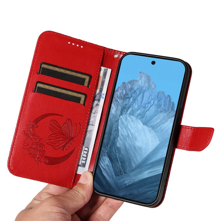 For Google Pixel 9 / 9 Pro Case Pattern Imprint Scratch Resistant Leather Wallet Phone Cover - Red