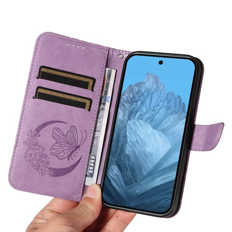For Google Pixel 9 / 9 Pro Case Pattern Imprint Scratch Resistant Leather Wallet Phone Cover - Light Purple